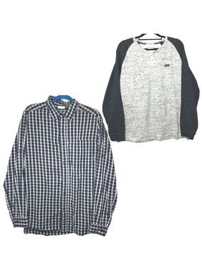 Columbia Lot 2 Men Button up Shirt Sz M & Henley Shirt Sz L Plaid Black Tan Gray